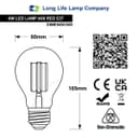 6W LED RED Light Bulb E27 Screw Cap Glass A60
