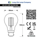 6W LED RED Light Bulb B22 Bayonet BC Glass A60