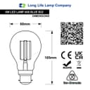 6W LED BLUE Light Bulb B22 Bayonet BC Glass A60