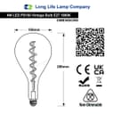  4w LED Vintage Filament Bulb Smoked Glass Tear Drop Classic Edison Coil Light Bulb E27 PS160GREY