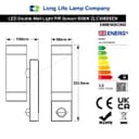 12W Black LED Double Outdoor Wall With PIR Movement Sensor Stainless Steel Cool White ZLC366BSEN