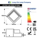 12W Outdoor Modern Square Black LED Wall Light Opal Diffuser 6500K ZLC364B
