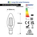 Filament Vintage 2w LED Candle Light Bulb B15 Small Bayonet Clear Glass 