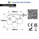 Round Chrome Ceiling Light 5 Smoked Grey Glass Globe Shades Flush Mount H3106 with G9 LED 5w Warm White