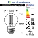 4w LED Filament Golf Ball Light Bulb E27 Cool White Clear Glass Pack of 2