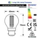 4w LED Filament Golf Ball Light Bulb B22 Cool White Clear Glass Pack Of 2
