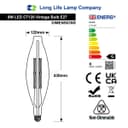 8w Tubular Antique Vintage LED E27 Smoked Glass CT120