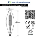 6w Tubular Antique Vintage LED Dimmable E27 Smoked Glass CT120DIM