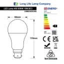 15w 3 Pin Light Bulb LED Cool White 6500k BC3