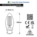 Ambient Vintage 4w LED Red Candle Light Bulb B22 Bayonet Clear Glass