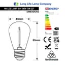 Pack of 2 LED Filament Light Bulb 1w E27 Edison Screw Cool White Decorative Festoon Lamp