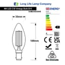 Filament Vintage 4w LED Candle Light Bulb B15 Small Bayonet Clear Glass 
