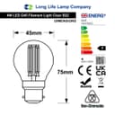 Filament Vintage 4w LED Golf Ball Light Bulb B22 Bayonet Clear Glass