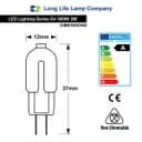 PACK OF 5 G4 12v LED Bulb 2w Equivalent 20w Replaces Halogen Capsule Frosted Cover Warm White 