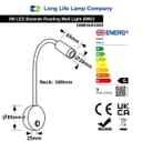 3W LED Adjustable Black Wall Mounted Reading Light with Flexible Arm Warm White 3000K BW03