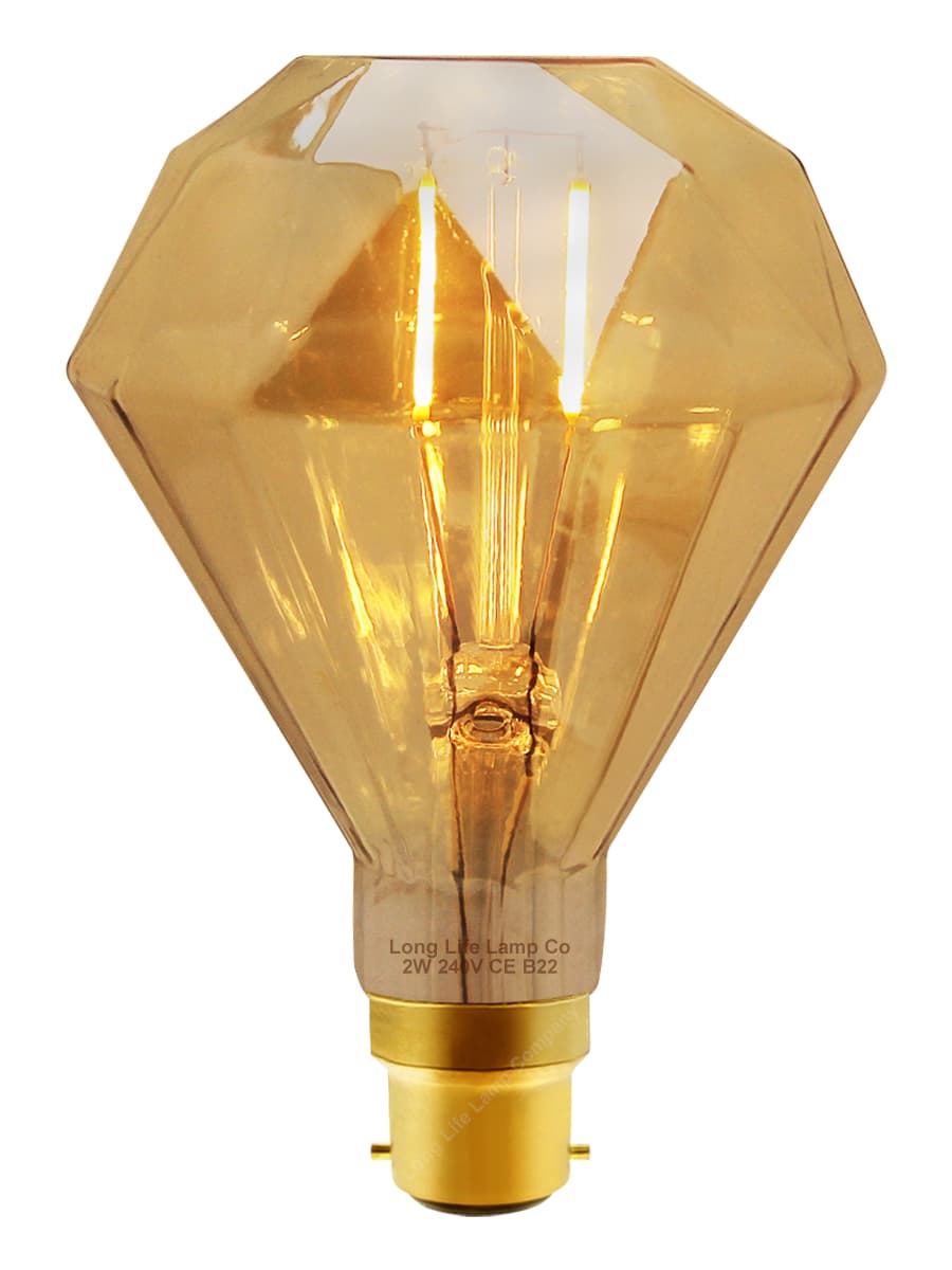 Elegant Vintage LED 2w Filament Light Bulb Diamond Shape Smoked Glass B22 Stunning Look 