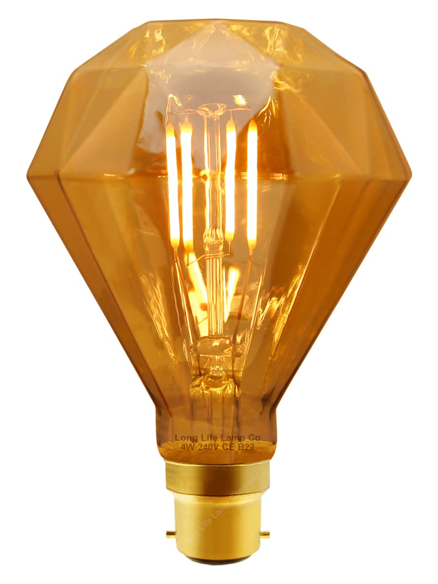 4w LED Elegant Vintage Filament Light Bulb B22 Diamond Shape Smoked Glass G95