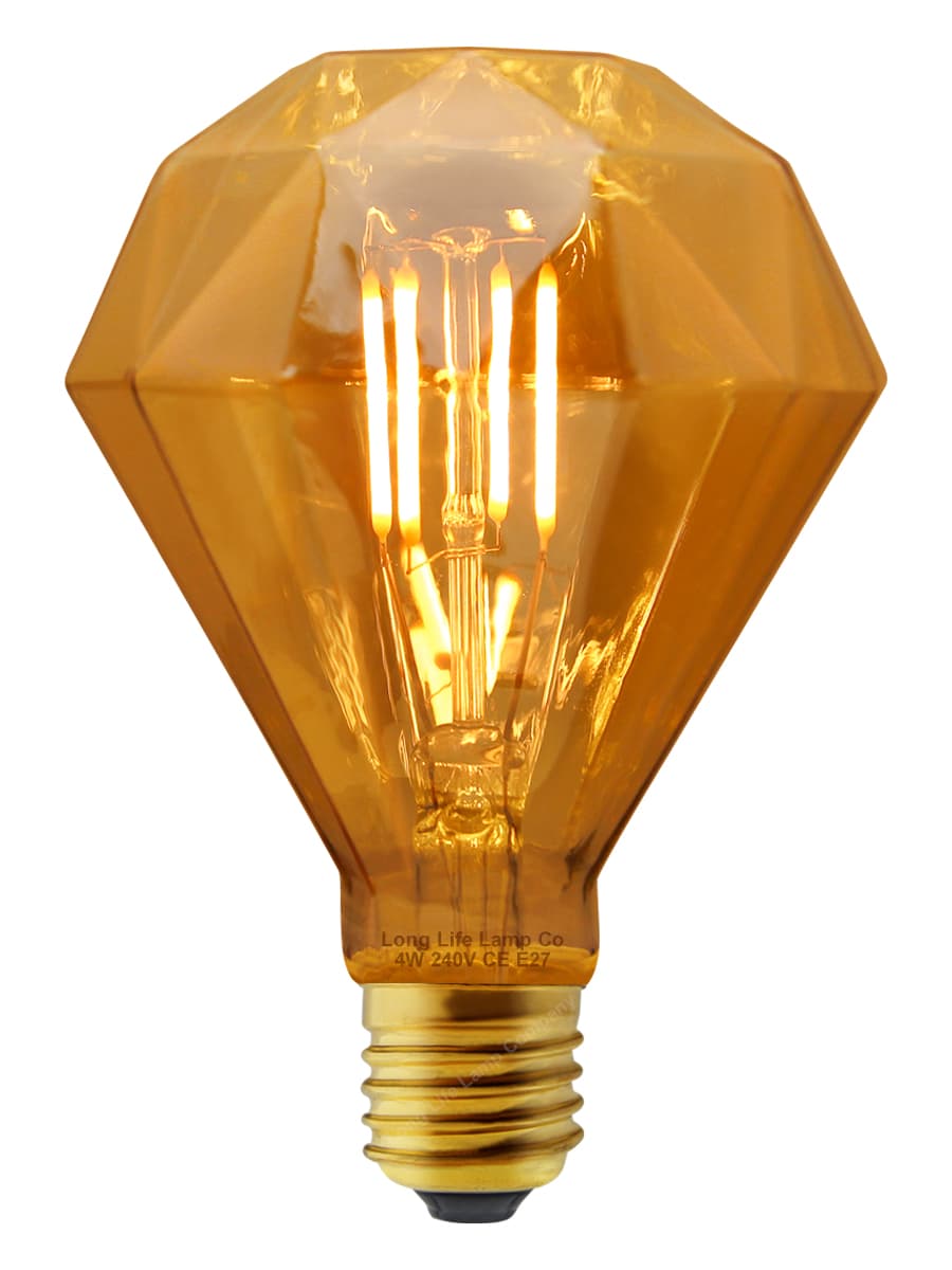 4W LED E27 Elegant Vintage Filament Light Bulb Diamond Shape Smoked Glass G95