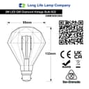Elegant Vintage LED 2w Filament Light Bulb Diamond Shape Smoked Glass B22 Stunning Look 