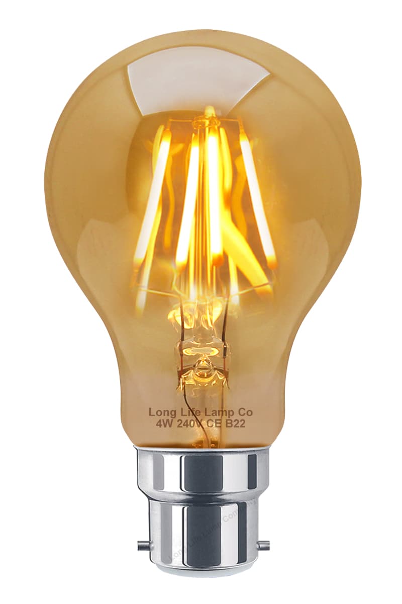 Retro Vintage LED 4w Edison Style Filament Bulb Smoked Gold Glass A60 B22 Bayonet