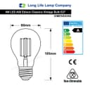 Retro Vintage LED 4w Edison Style Filament Bulb Smoked Gold Glass A60 E27 Edison Screw
