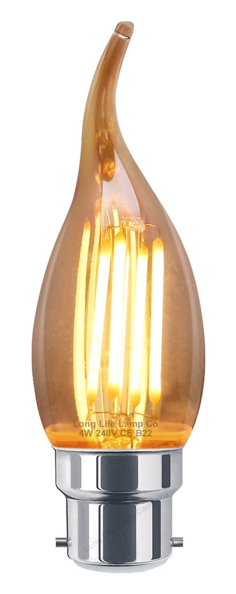 Retro Vintage LED 4w Candle Edison Style Filament Bulb Smoked Gold Glass B22 Bayonet Cap 
