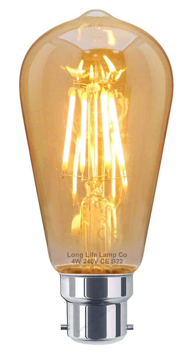 Retro Vintage LED 4w Squirrel Cage Bulb Smoked Gold Glass ST58 B22 Bayonet