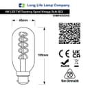 4w LED Vintage Spiral Filament Bulb Smoked Gold Glass B22 Teardrop T45