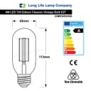 Retro Vintage LED 4W Edison Style Filament Tube Bulb Smoked Gold Glass T45 E27
