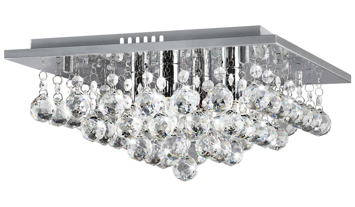 Modern Elegant Square Chandelier Ceiling Light Crystal Droplets Chrome Base 