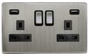 Gloss Brush Chrome USB Double Wall Plug Socket 2 Gang 13A with 2 USB Charger Port Outlets Socket Plate N776DME