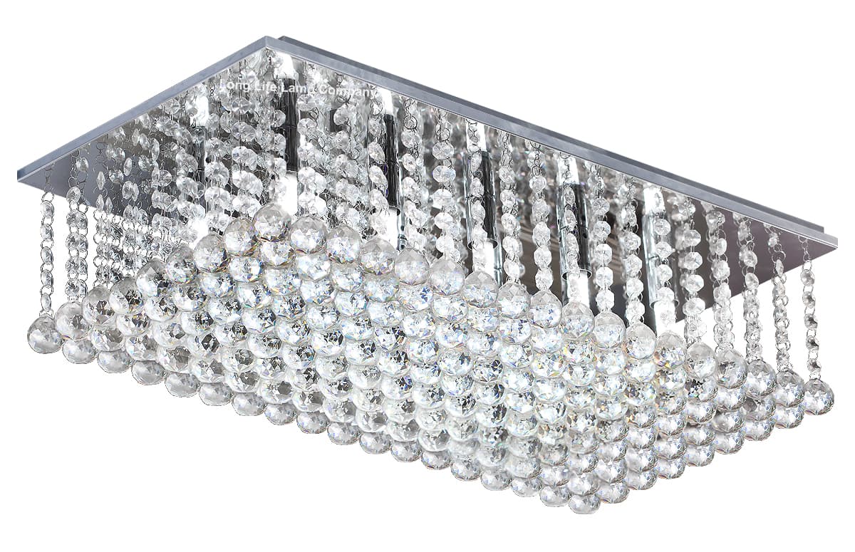 Rectangular Modern Crystal Ceiling Chandelier Droplet Effect Reflective Mirror Base