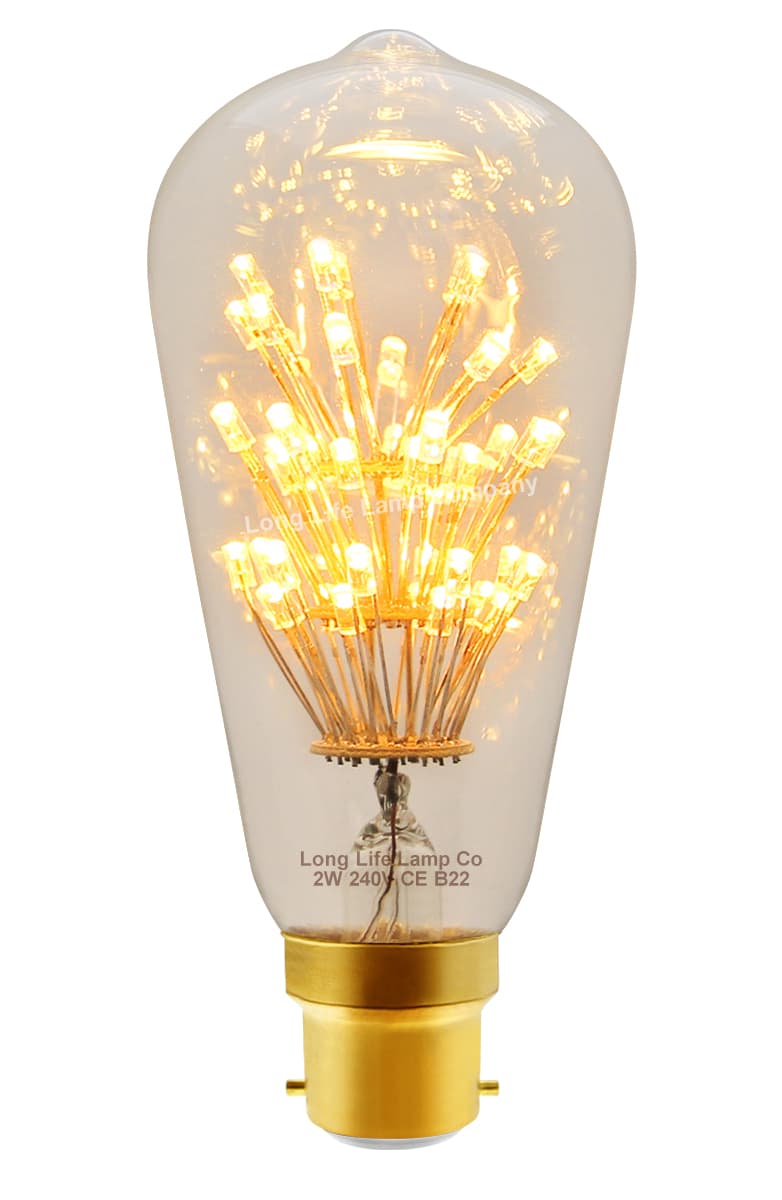 2w Vintage LED Squirrel Cage Light Bulb B22 Clear Glass Tree Filament ST58