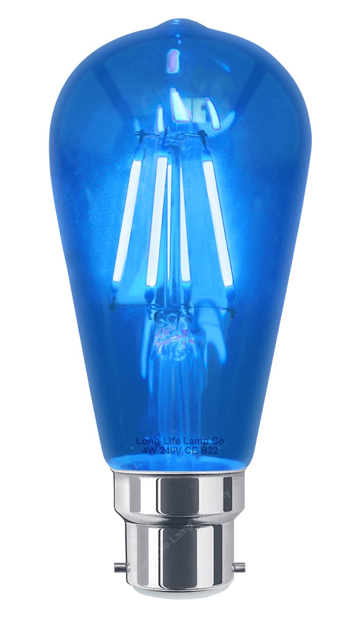 4w Blue LED Vintage Filament Light Bulb B22 Clear Glass ST58 Ambient Lighting 