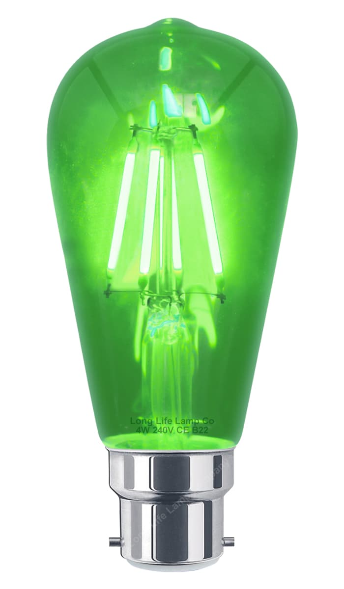 4w Green LED Vintage Filament Light Bulb B22 Clear Glass ST58 Ambient Lighting 