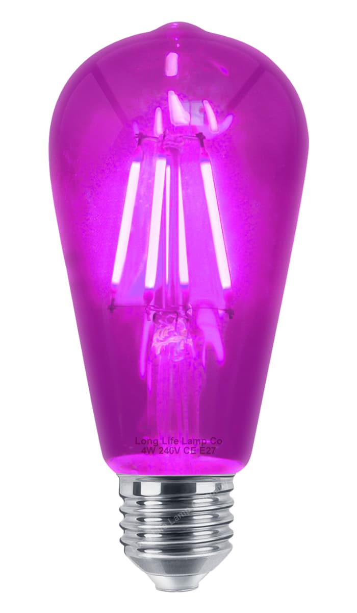 4w Purple LED Vintage Filament Light Bulb E27 Clear Glass ST58 Ambient Lighting 