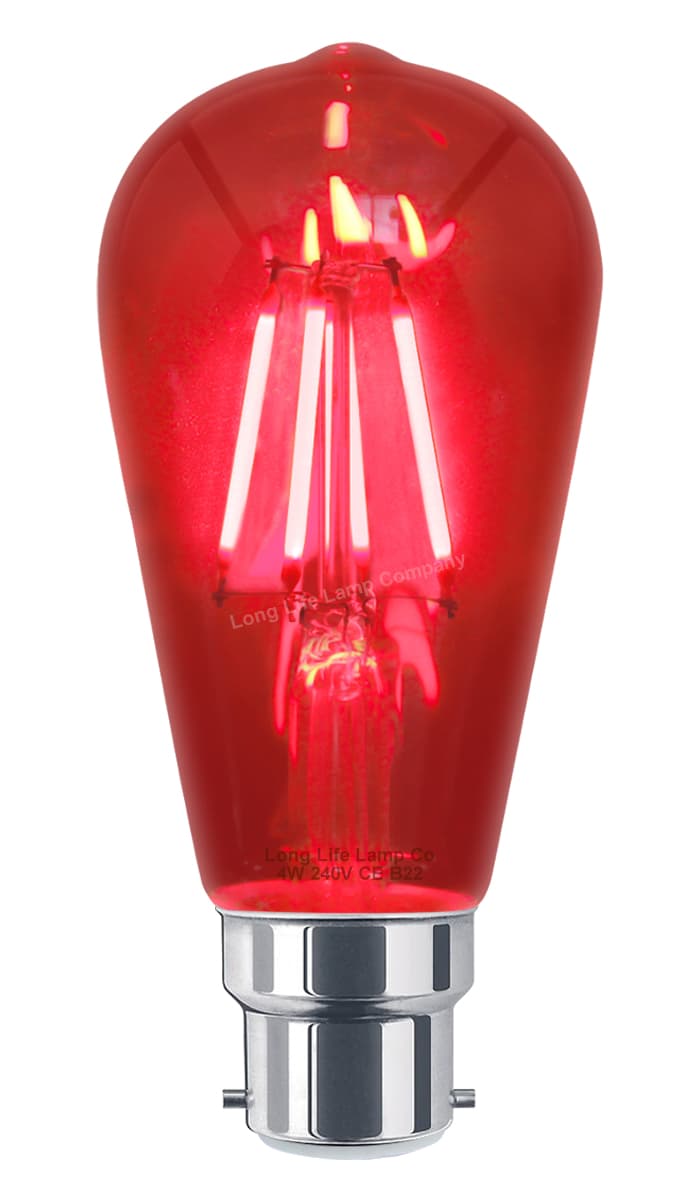 4w Red LED Vintage Filament Light Bulb B22 Clear Glass ST58 Ambient Lighting 