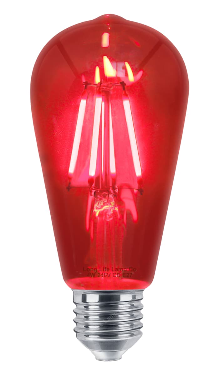 4w Red LED Vintage Filament Light Bulb E27 Clear Glass ST58 Ambient Lighting 