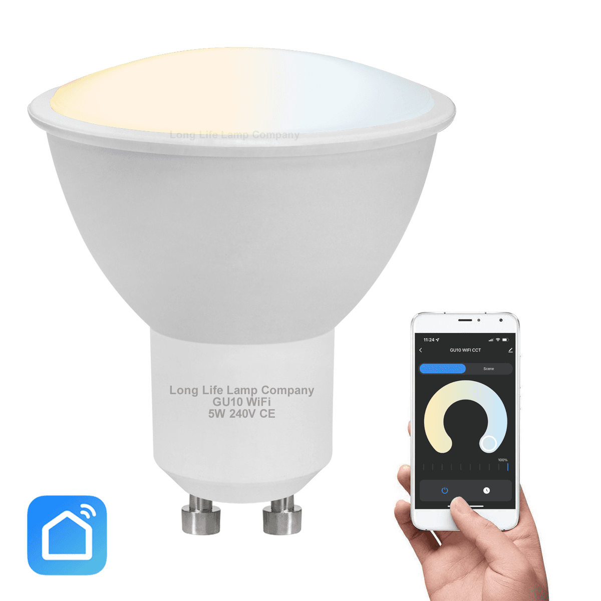 2 Pack Wifi 5W GU10 LED Smart Light Bulb Warm White to Cool White Alexa Google Controlled by Smartphone